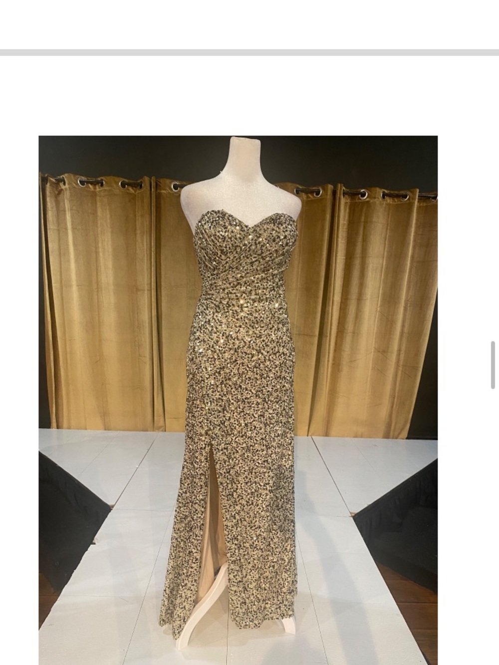 La Femme Strapless Sequin Gown in Gold